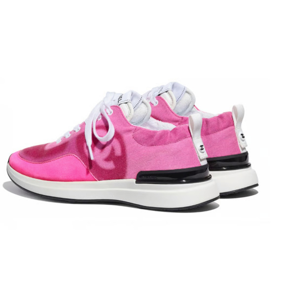 Chanel 21S Neon Pink Denim Suede CC Logo Lace Up Low Top Trainer Sneaker 39.5 - Picture 7 of 12
